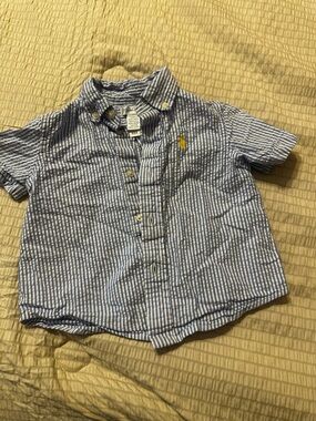 Ralph Lauren Blue and White Seersucker Button-Down Shirt